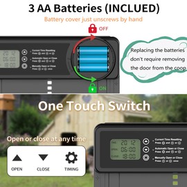 Budsom Automatic Chicken Coop Door - Aluminum Auto Chicken Coop Opener with Anti-Pinch Sensor, Battery Powered Chicken Door with Smart Timer & LCD Display, Waterproof
