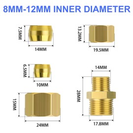 ERGAOBOY Brass Reduction Compression Pipe Fitting, Heay Duty Brass Compression Fitting, Pack of 2, 8 mm OD x 12 mm