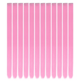 YaFex 12 Pcs Clip in Hair Extensions, 22 Inch Colored Hair Extensions Party Highlights Long Straight Synthetic Hairpieces for Women Kids Girls (Pink)