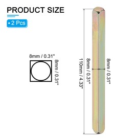 PATIKIL Square Door Knob Spindle 110x8mm, 2 Pack Carbon Steel Spare Door Handle Spindle Bar Door Spindle Replacement Door Handle Parts for Most Mortise Type Door Knobs, Gold