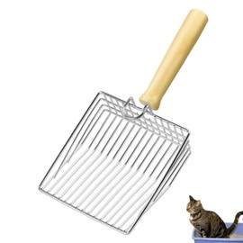 Cat Litter Scoop Made of Stainless Steel 7 mm Pore Size Metal Cat Scoop for Cat Litter Tray Kitty Metal Scoop Multifunctional Cat Litter Scoop Cat Litter Scoop with Wooden Handle for Pets Cats