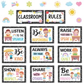Harloon 43 Pcs Classroom Rules Posters Class Rules Bulletin Board Motivational Educational Behavior Wall Decor Good Habits Banner for Back to School Party Wall Decor Supplies (Vivid Color,Composition)