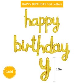BEISHIDA Gold Happy Birthday Balloons Banner,16 Inch Mylar Foil Birthday Letters Balloons Sign Reusable Ecofriendly for Birthday Party Decorations