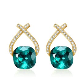 YONVUN Austrian Crystal Drop Earrings Plated 18K/Rose Gold Zircon Gemstone Birthstone Hanging Ruby Sapphire Emerald Silver Jewellery Gift for Wife Mother Daughter Girlfriend, Sterling Silver, Gold,
