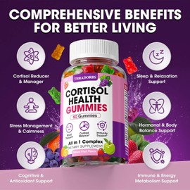 Cortisol Supplements for Women & Men, Cortisol Reducer Gummies with Magnesium Ashwagandha & L-Theanine, Cortisol Manager for Sleep Support & Stress Relief, Mood Balance, Cortisol Detox, 60 Count