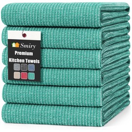 smiry Premium Kitchen Towels(18"x 28", 6 Pack), Large Cotton Dish Cloths Set, Flat & Terry Towel Highly Absorbent Tea Towels with Hanging Loop, Green