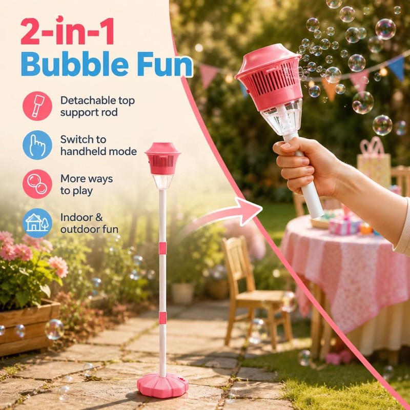 New Bubble Machine, 47in Rechargeable Automatic Bubble Maker with Light