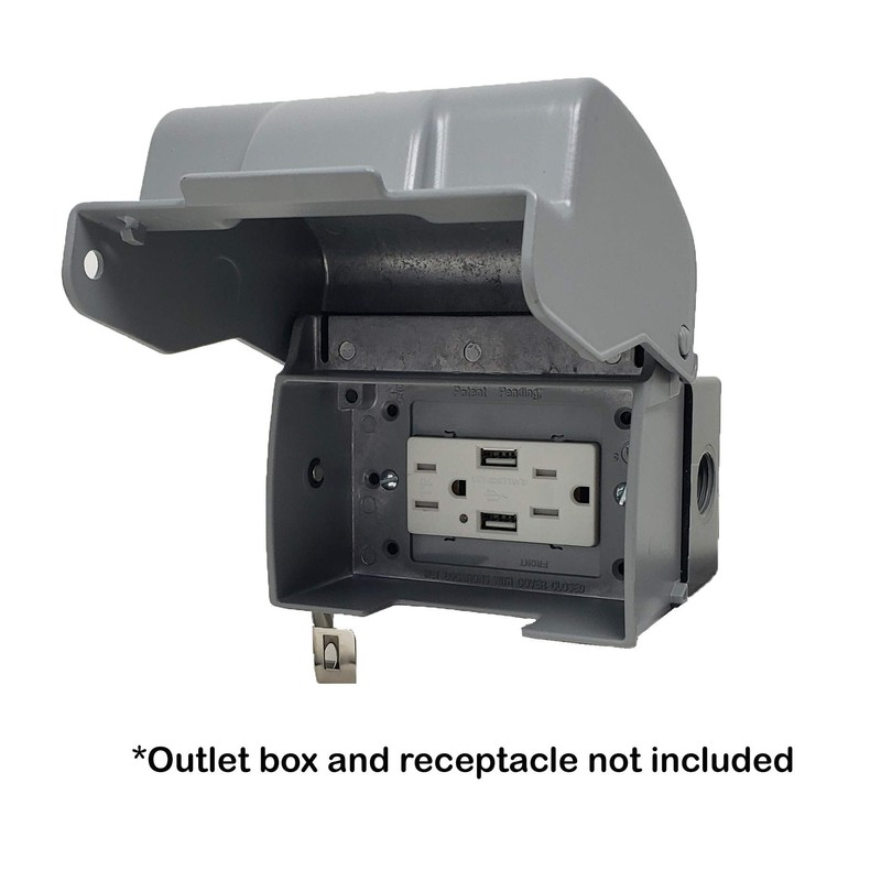 1-Gang Horizontal Metal Weatherproof Lockable While In Use Outdoor Outlet
