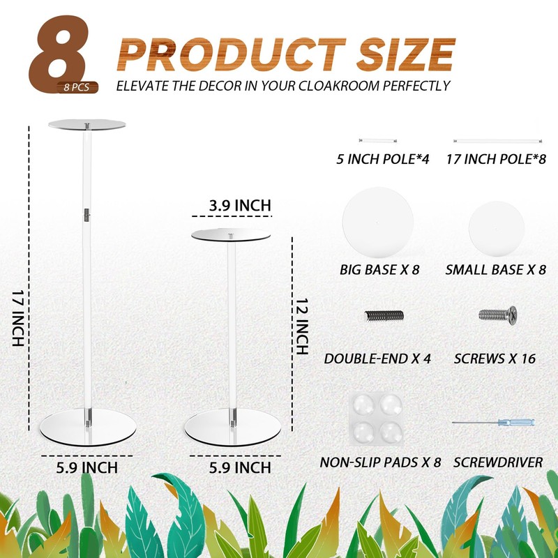 Estleys 8 Pcs Acrylic Hat Stand, 12" to 17" Clear