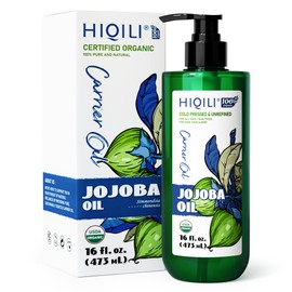 HIQILI 100ML Jojoba Oil Organic for Hair Growth, Skin, Face, Nails, 100% Pure Cold Pressed, Carrier Oil for Essential Oils Mixing, Included Roller Bottle - 16 Fl Oz