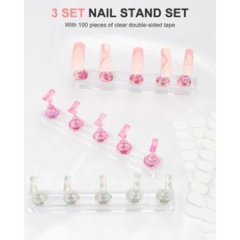 Difenni Nail Stand for Press Ons, Nail Holder for Painting Nails, Magnetic Fake Nail Stands Tips, 3 Nail Holder with Double-sided Tape Practice Nail Art Tools