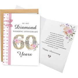 WDphouly 60th Wedding Anniversary Card, Diamond Anniversary Card for Husband Wife, 60 Years Wedding Cards for Him Her
