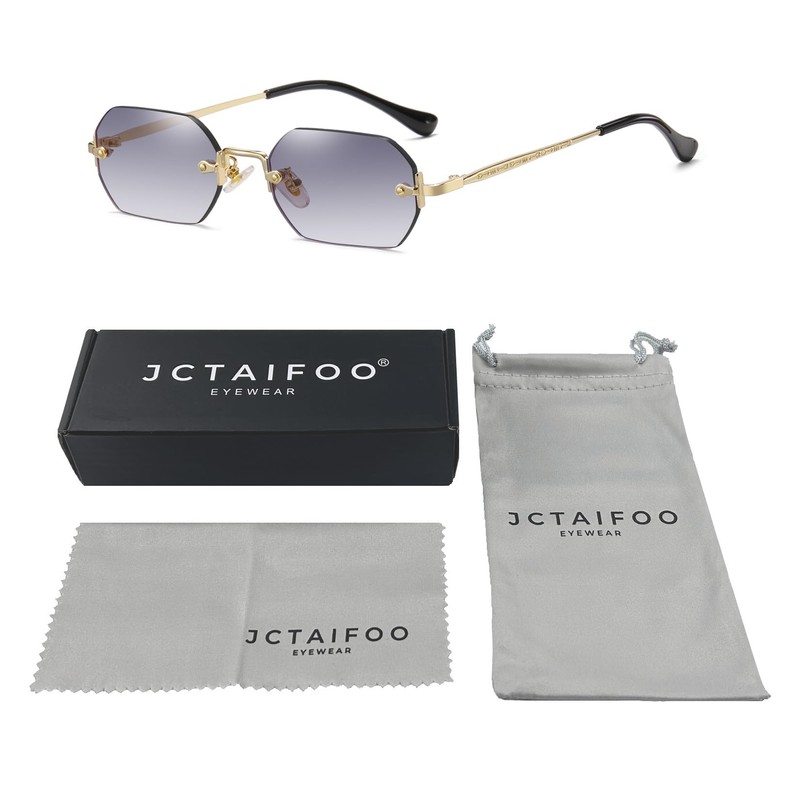 JCTAIFOO Retro Rimless Rectangular Sunglasses Women Men Vintage Slim Rectangular