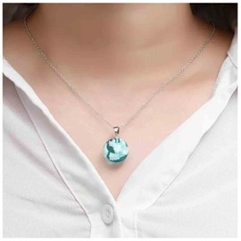 Yheakne Blue Sky White Cloud Necklace Choker Blue Round Pendant Necklace Crystal Ball Necklace Chain Circle Charm Nature Inspired Necklace Jewelry for Women and Girls