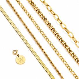 Xiacheng Gold Bracelets for Women, Stainless Steel Initial Letter Bangle Chain Pendant Charm Layered Stack Non Tarnish Teen Her Jewelry Set Gift W