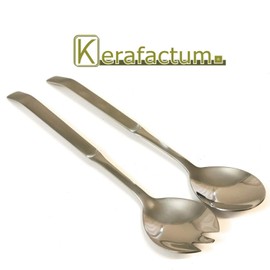 Kerafactum Salad Cutlery Salad Servers Brushed Stainless Steel Salad Spoon and Salad Fork Set Spoon Fork for Salads Also Suitable as Serving Cutlery and Chafing Dish in Top Quality 24 cm