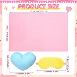 Fanfanwin 18 Pcs Sleepover Party Supplies Set 6 Pcs Fleece Soft Blankets 6 Pcs Fluffy Heart Throw Pillow 6 Pcs Plush Sleep Eye Mask for Spa Camping Birthday Favors(Light Color)