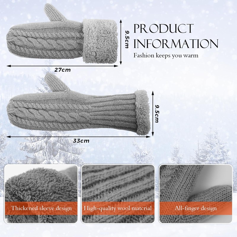 AURUZA Winter Warm Mittens for Women, Cozy Thick Knitted Gloves