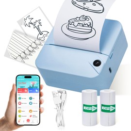 KUZARVO Portable Mini Thermal Printer, Pocket Sticker Maker for Kids Cute Bluetooth Phone Printer with 2 Rolls Paper for Study Graphics, Notes, Fun, DIY, Compatible with Phone or Tablet