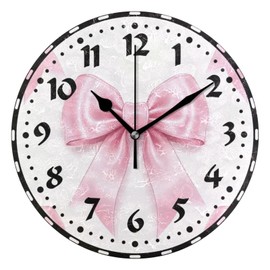 Msyxl Ribbon Bows Wall Clock, Silent Non Ticking 10 Inch Battery Operated Wall Clocks, Easy to Read Clock for Home Kitchen Living Room Bathroom Office Decor