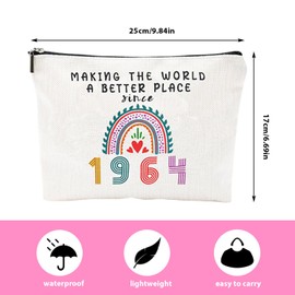 MPQDFG 60th Birthday Gift For Women, 60th Birthday Gift For Women Rainbow Cosmetic Bag, 1964 Female Birthday Gift, 60th Birthday Cosmetic Bag Female Gift, White