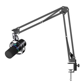 Micrófono Dinámico USB/XLR Gamer con Brazo Articulado - Micrófono Podcast Profesional con RGB, Cancelación de Ruido Cardioide, Control de Ganancia y B