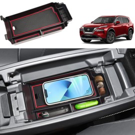 Coleya 2021-2024 2025 Rogue Armrest Organizer for Nissan Rogue (S/SV/SL/Platinum/Rock Creek), Durable ABS Plastic&Rubber 2023 2024 Rogue Center Console Organizer Insert 2025 Rogue Accessories (Red)