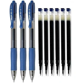 PILOT - 3 Ballpoint Pens BL-G2-7 Retractable Gel Ink + 6 Refills (Blue)