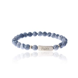 NTLX Christian Bracelets for Women – Faith Bracelet – Natural Stone Stretch Message Bracelet – Inspirational Message Jewelry - Great Gift (Black/Gray)