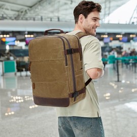 Travel Backpack for Men Carry On Backpack Flight Approved Personal Item Backpack, 18.4 inch Laptop Backpack Casual Daypack Weekender Business Hiking Backpack, Brown