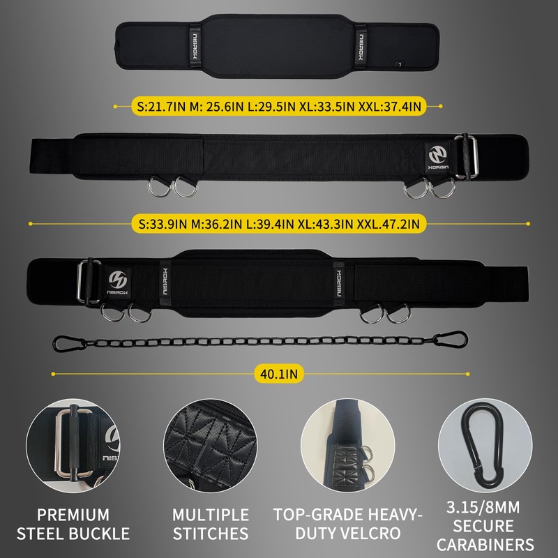2-in-1 Weightlifting Belt & Dip Belt with 41 IN Steel