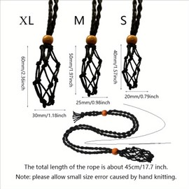 Extra Super Large Fish-Netted Crystal Cage Holders Black Necklace, Adjustable Cord Set Handwoven Rope for DIY Small Medium Quartz Stone Jewelry Making 3 Sizes (3, Small)