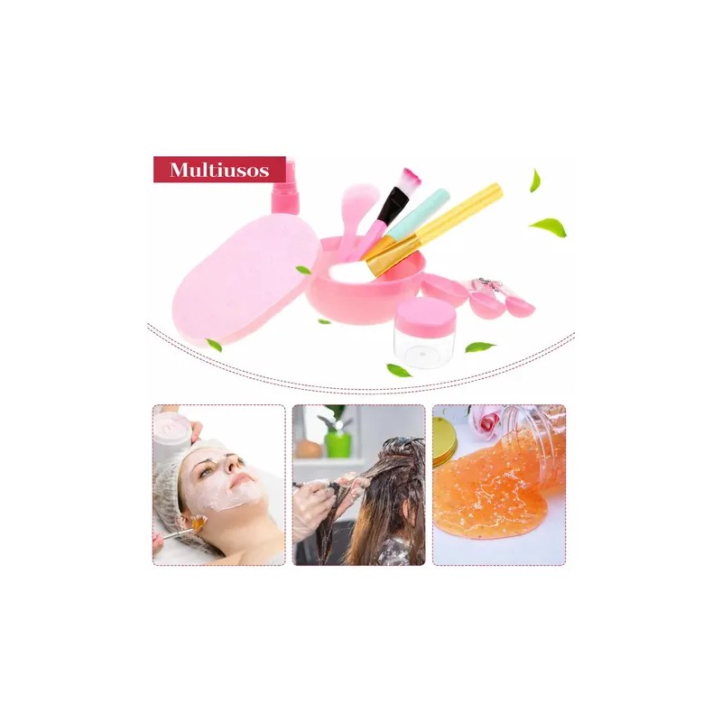 11 Pzs Kit Preparación Mascarilla Facial Bowl Brochas Frasco