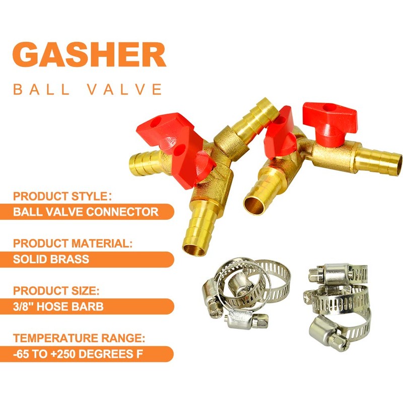 GASHER 2 PCS 3 Way Shut Off Ball Valve, 3/8"