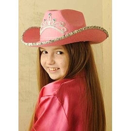 Kids Cowgirl Pink Sequin Cowboy Hat with Tiara