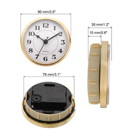 PATIKIL 3.5" 90mm Quartz Clock Insert, Round Quartz Movement Miniature Clock Mini Arabic Numeral Clock Fit 78mm/3" Diameter Hole for Replacement Home, Gold Tone/White, Style 4