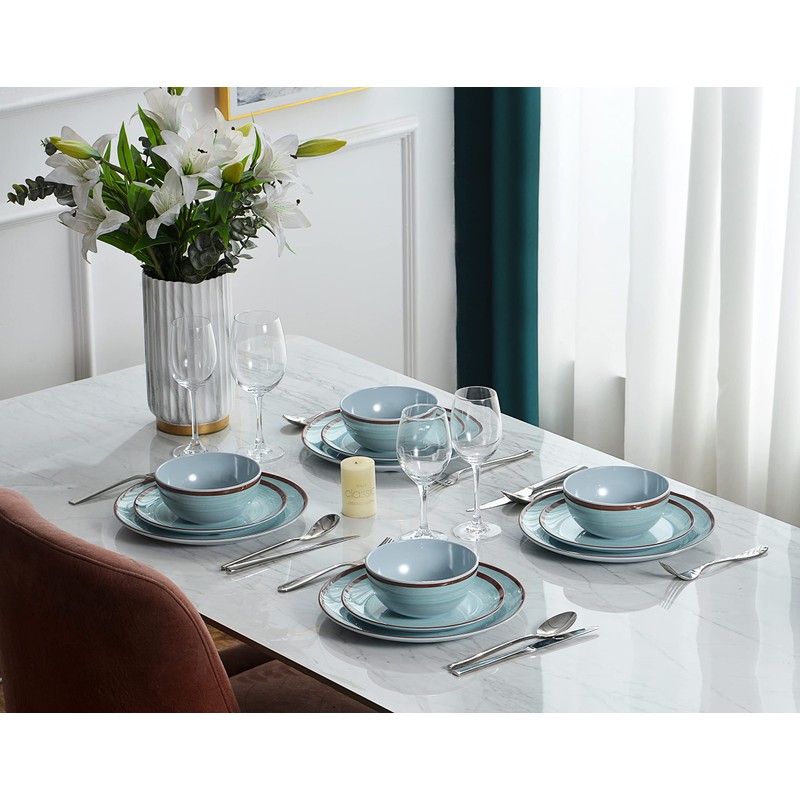 Melamine Dinnerware Set for 4, 12Pcs Dinnerware Sets, Mint Blue
