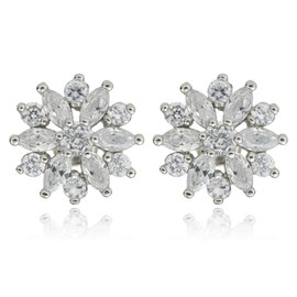 [RIZILIA SNOWFLAKE] Stud Pierced Earrings with Marquise Cut Gemstones CZ [White Topaz] in 18K White Gold Plated, Simple Modern Elegance