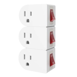 Oviitech 3 Pack Grounded Outlet Wall Tap Adapter with On/Off Power Switch，Single Outle...