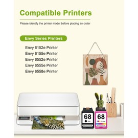 68 Ink Cartridges Combo Pack - 1 Black & 1 Color Replacement for HP 68 Envy 6152e, 6155e, 6552e, 6555e, 6558e Printers 2-Pack (1 Black / 1 Tri-Color)