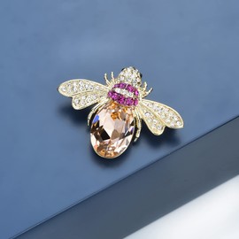 Lovely Crystal Bumble Honey Bee Insect Brooch Pins Collar Pin Lapel Pin Costume Jewelry for Women (Pink)