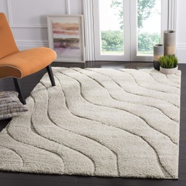 SAFAVIEH Florida Shag Collection SG472 Abstract Wave Non-Shedding Living Room Bedroom Dining Room Entryway Plush 1.2-inch Thick Area Rug, 4' x 6', Cream / Beige
