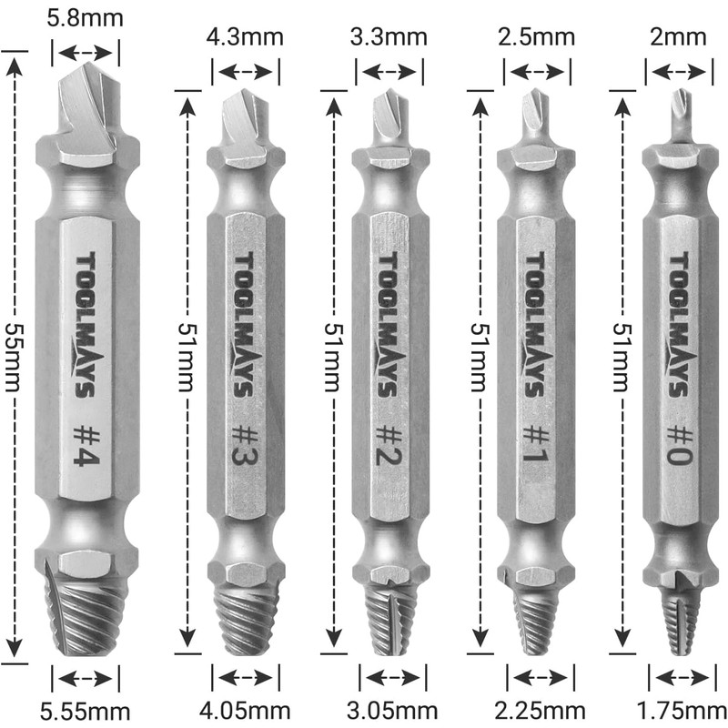 TOOLMAYS Screw Extractor Set, 5 Pieces Left Extractor Set, Max.