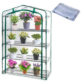 Extra Wide 4 Tier Greenhouse Replacement Cover- 63 x 40 x 19 Inch Clear PVC Plant Gardening Greenhouse Cover with Roll-Up Zipper Door for Gardening Plants Flowers (Frame Not Include)