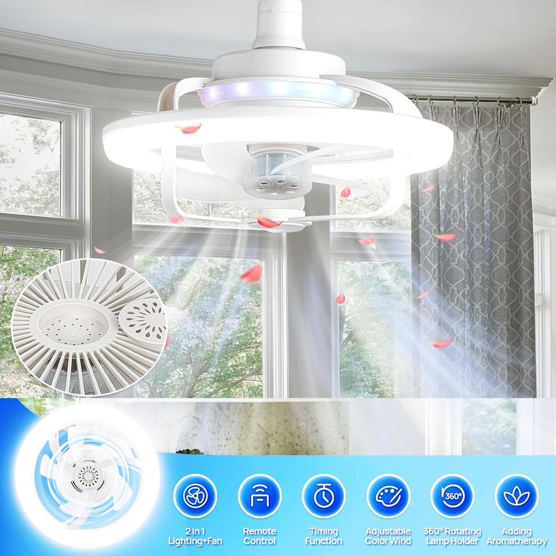 VANLUDA Socket Fan Light,11 Inches E26/E27 Ceiling Fan with Light