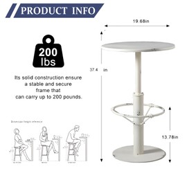 Diwhy Industrial Pub Table 23.6" Iron Round Desktop 37.4" Height Cast Iron Bar Table Antique White