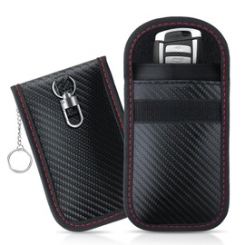 JUSTTOP 2-Pack Faraday Key Fob Protector, 3.15"X5.12" Double-Layer Carbon Fiber Material Anti-Theft Faraday Bag | Car RFID Signal Blocking Pouch, Anti-Hacking for Car Key Fob Cover (Black)