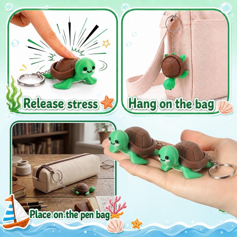 Qilery 30 Sets Turtle Fidget Clicker Keychains Gift Boxes Back