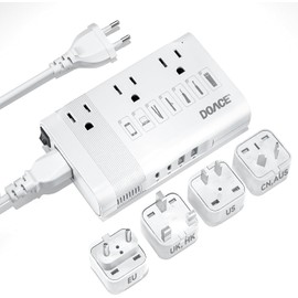 DOACE 220V to 110V Converter for European Travel - 350W Voltage Converter US to Europe with 4 QC+PD Chargers for Using U.S. Devices Abroad - Hair Straightener Shaver Toothbrush Laptop Camera Phone