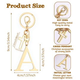 Coprall Gold Initial Keychain for Women A-Z Letter Cross Charms Keychains Alphabet Key Chain Handbag Accessories Gift for Christian C